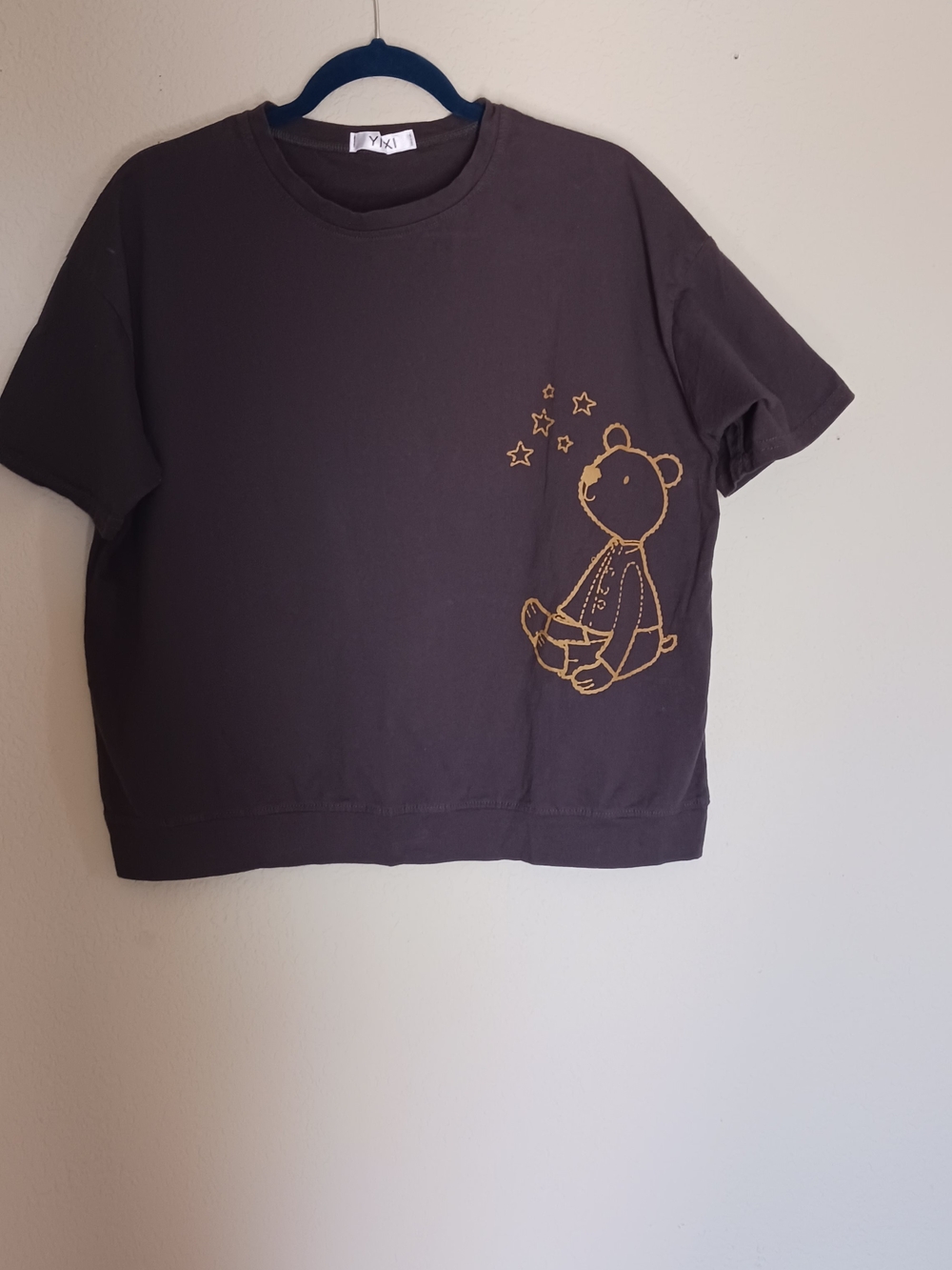 Women’s Short Sleeve Brown Tee with Gold Bear Graphic